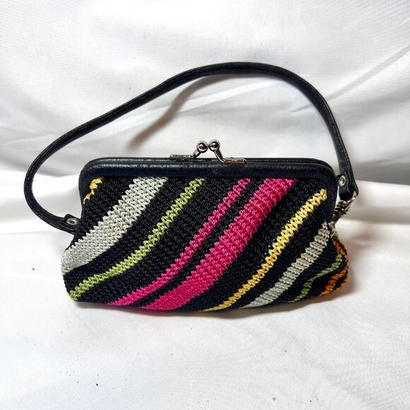 The Sak-Miniture Purse-Black/Fuchsia/Green/Yellow Stripes-Lined Pink-Wrist Purse - Picture 5 of 16